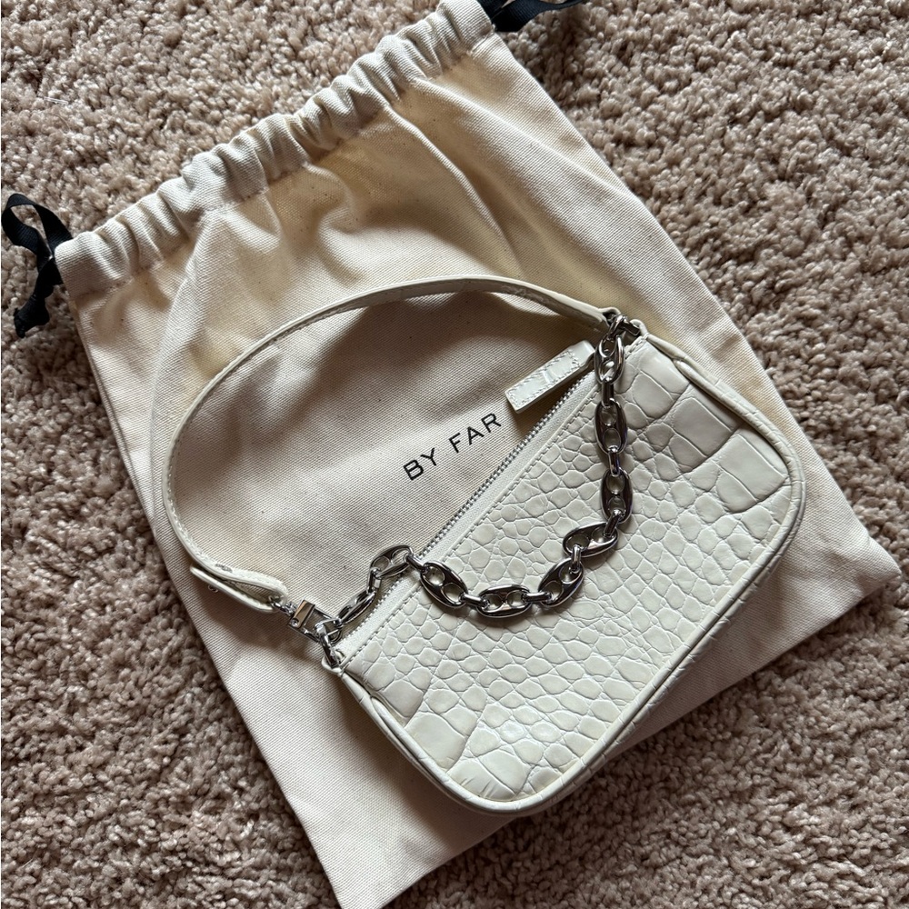 NEW BY FAR Cream Croc Mini Rachel Bag